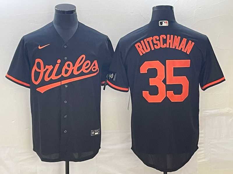 Mens Baltimore Orioles #35 Adley Rutschman Black Cool Base Stitched Jersey